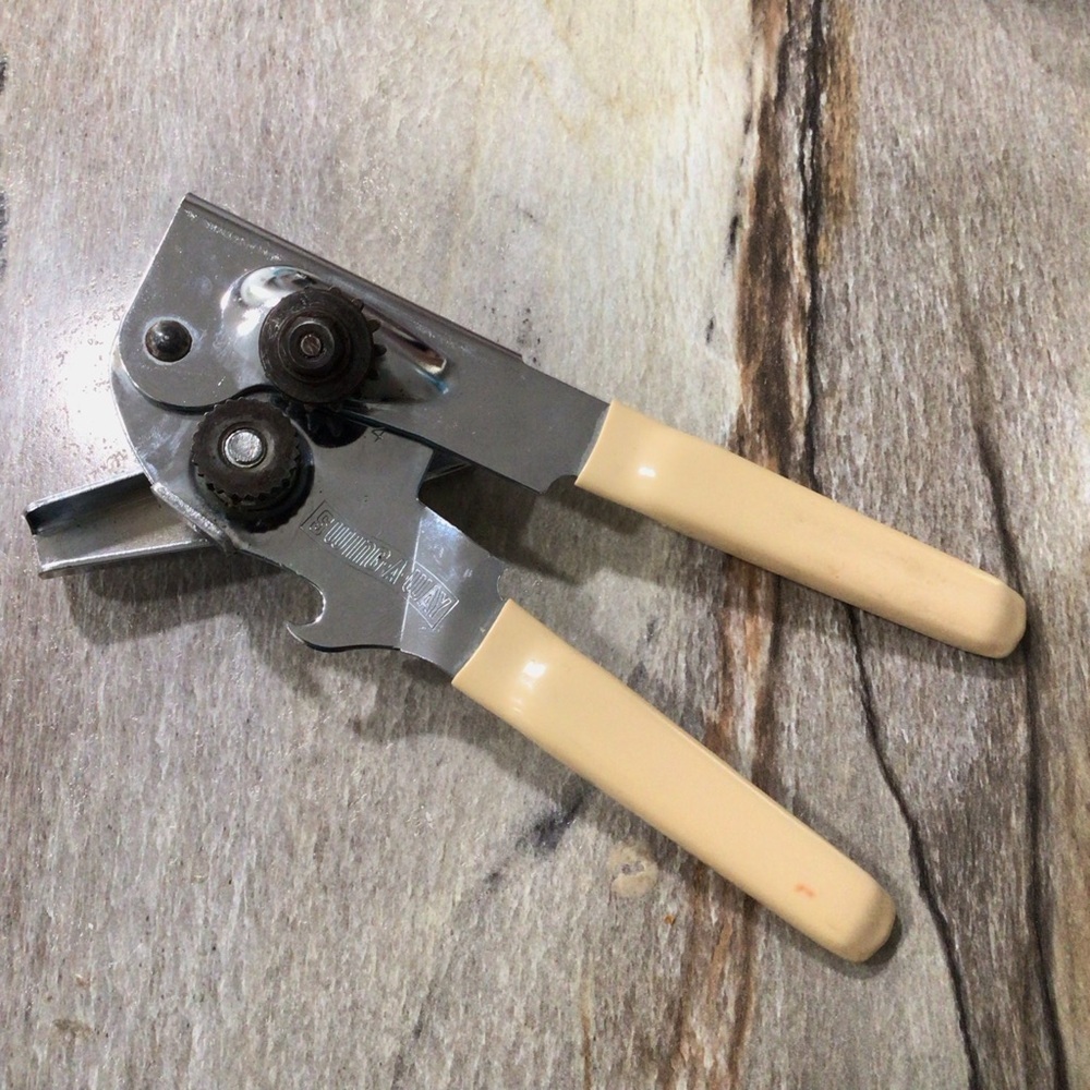 Vintage Swing-A-Way Manual Can Opener USA 7” Chrome Yellow Handles